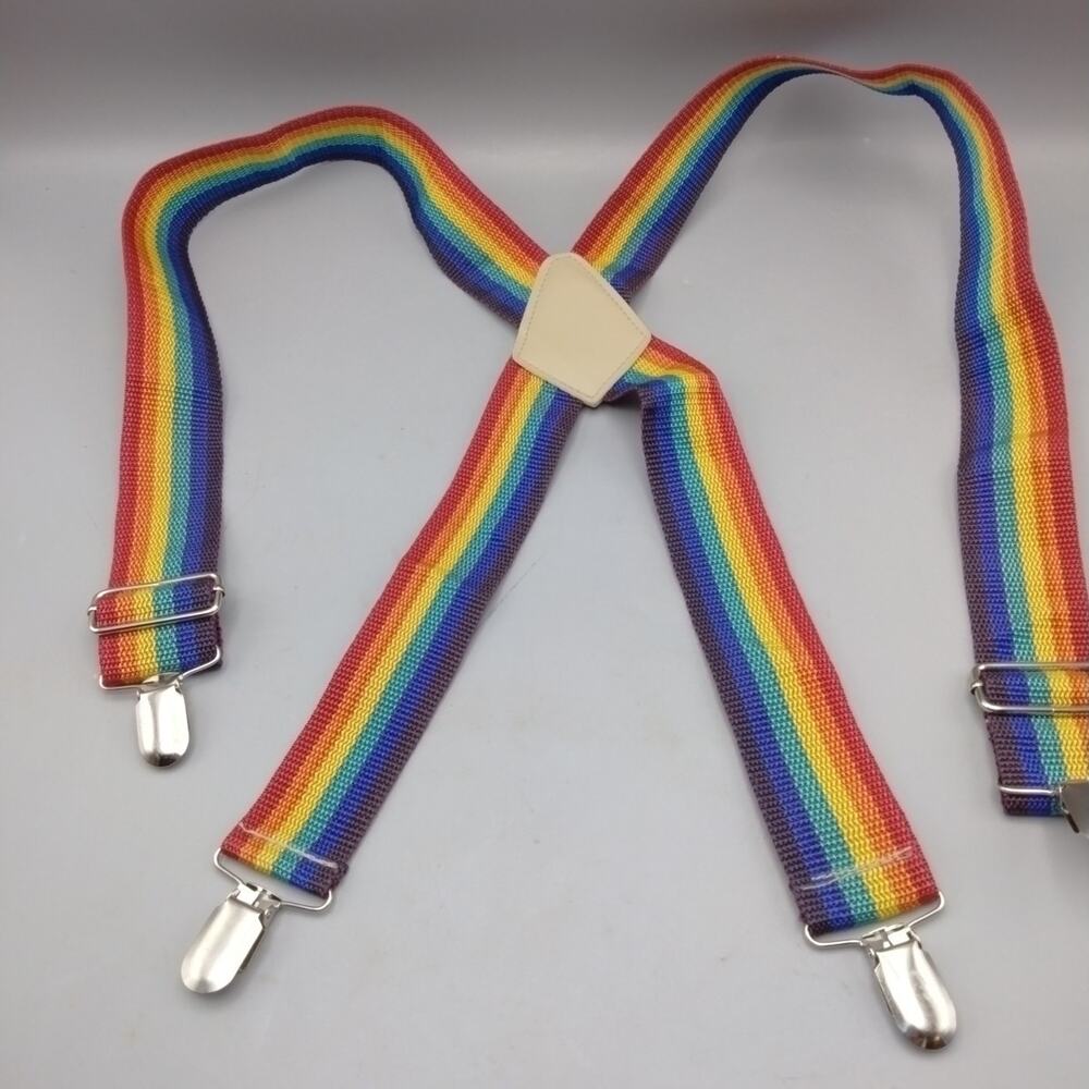 VTG Rainbow Suspenders Heavy Duty 4 Point Hill Billy Mork Mindy